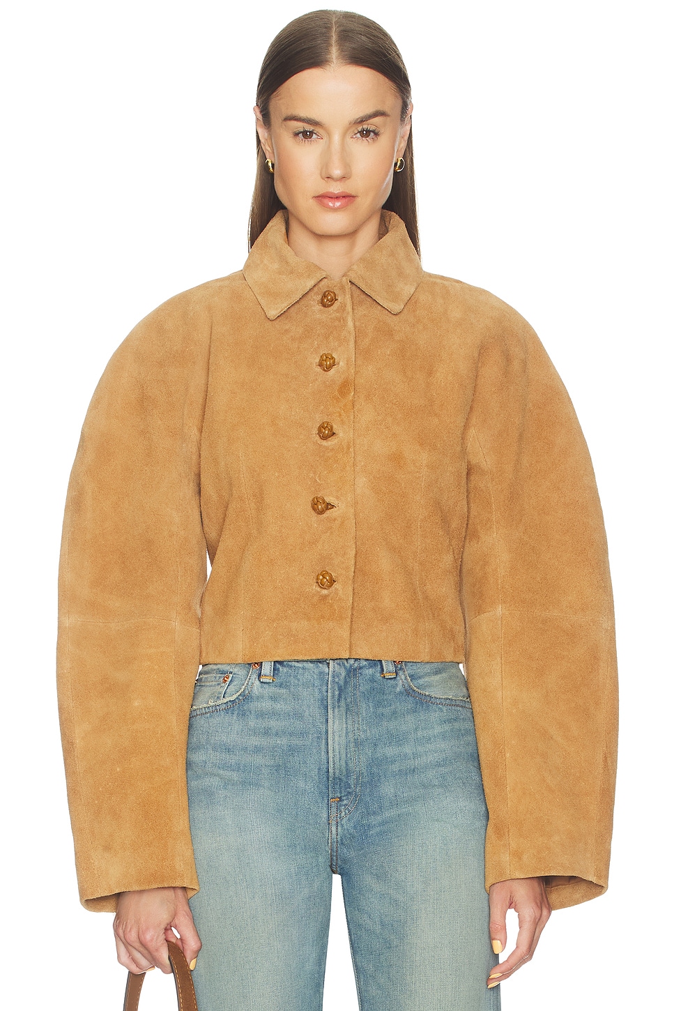Rounded Textured Suede Jacket - thumbnail 3