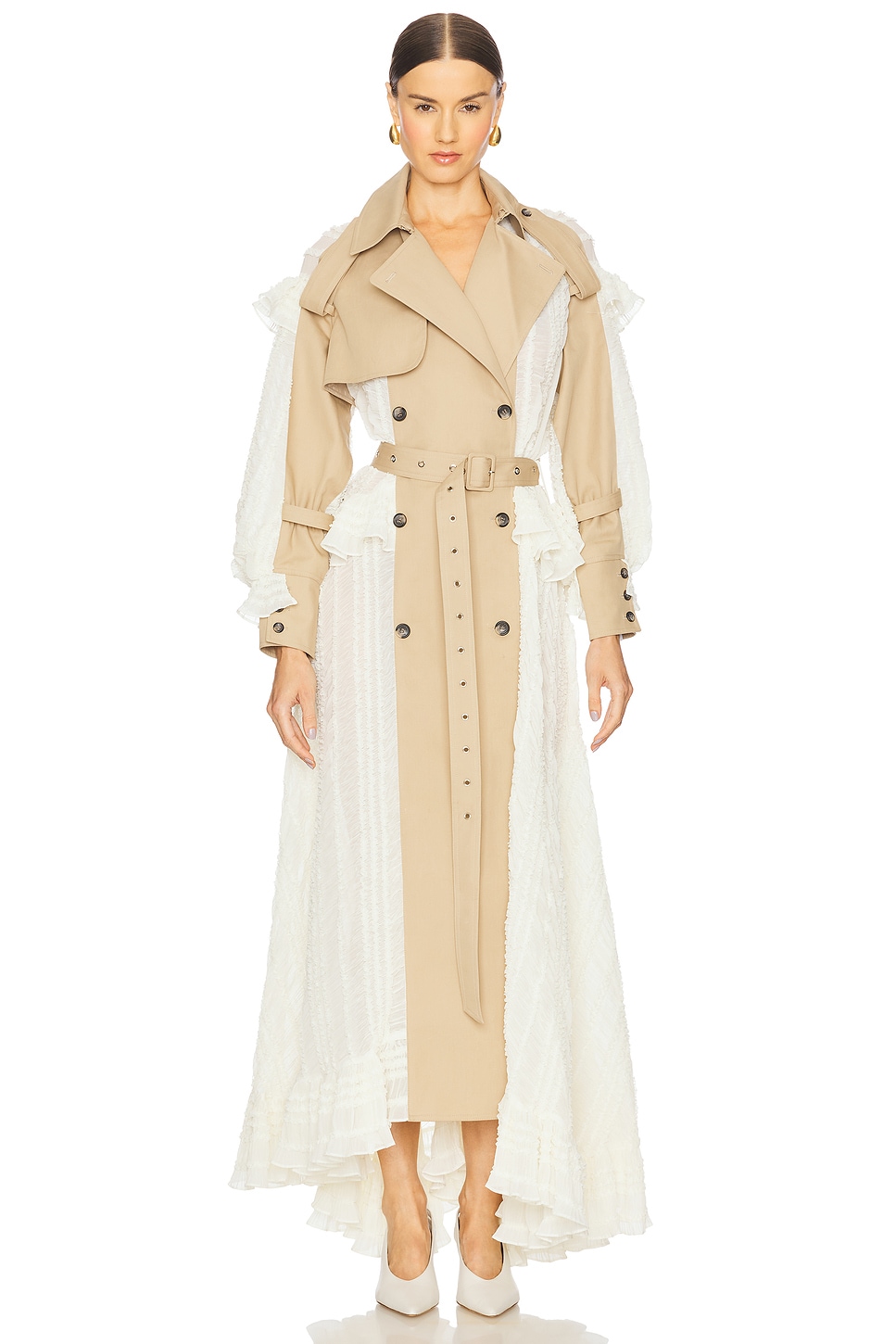 ROKH Trench With Ruffle Dress in Beige Cream | REVOLVE