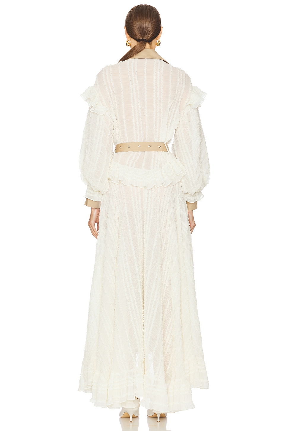 ROKH Trench With Ruffle Dress in Beige Cream | REVOLVE