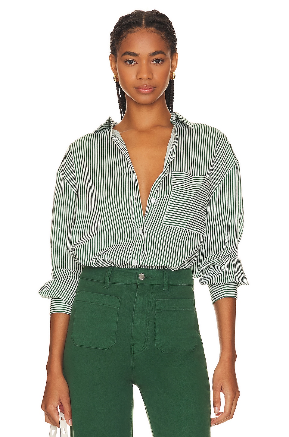 ROLLA'S Capri Stripe Becca Shirt in Basil | REVOLVE