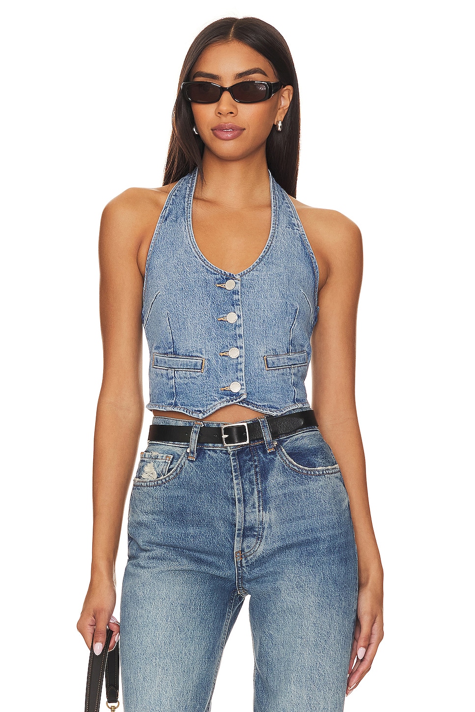 ROLLA'S Halter Vest in Organic Mid Blue