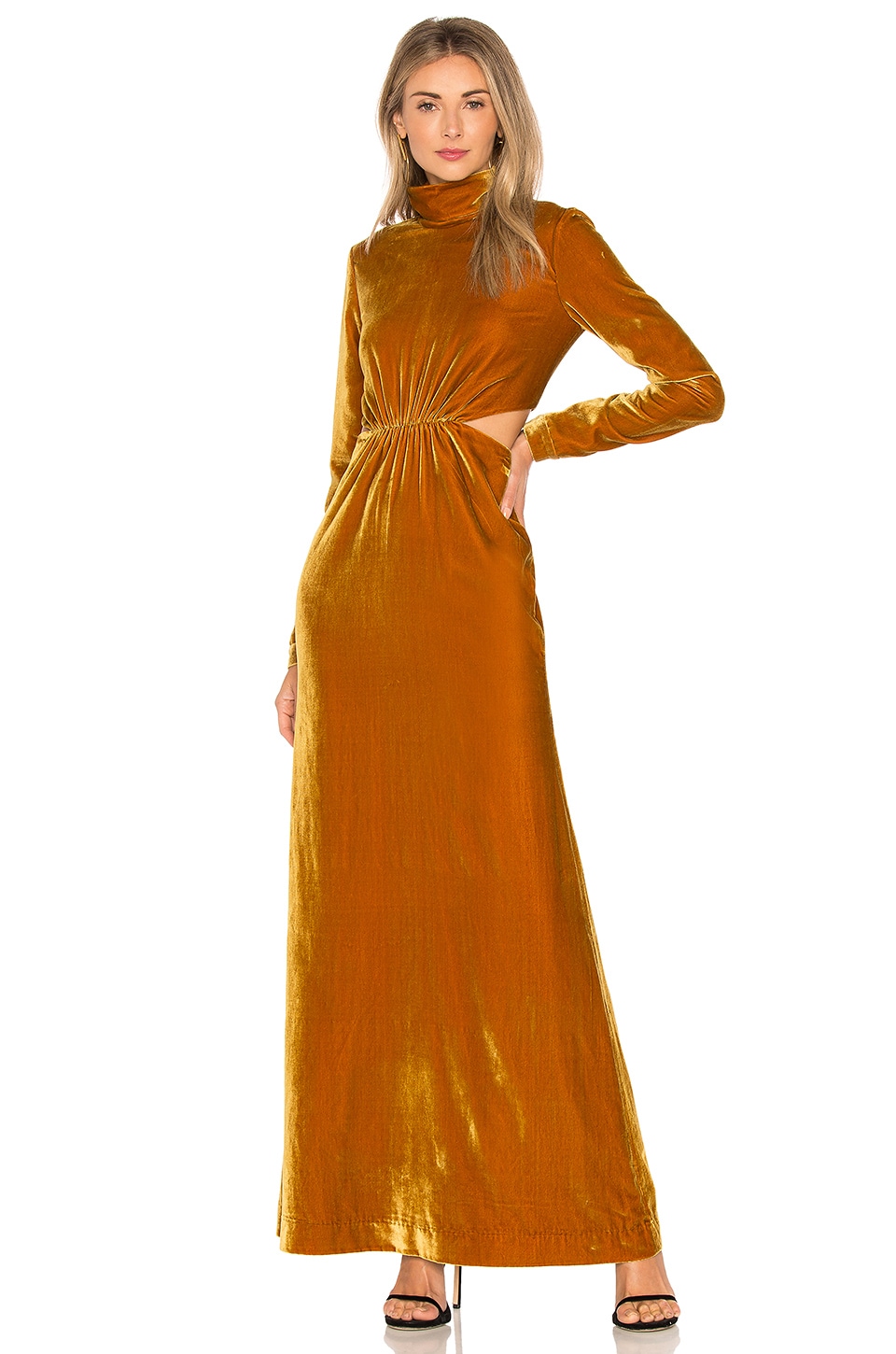 long gold velvet dress