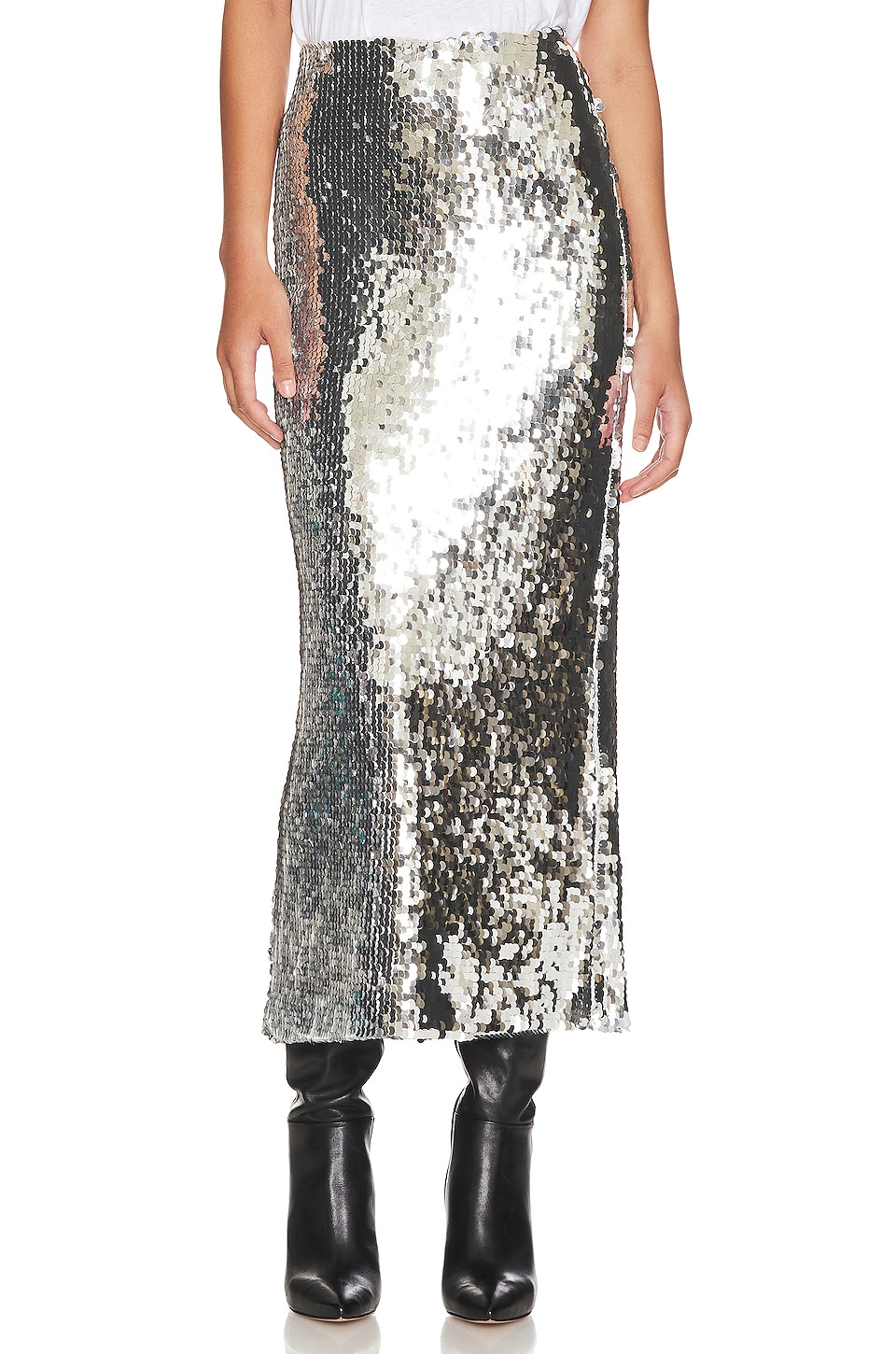 Ronny Kobo Camden Skirt in Piette Sequins Silver | REVOLVE