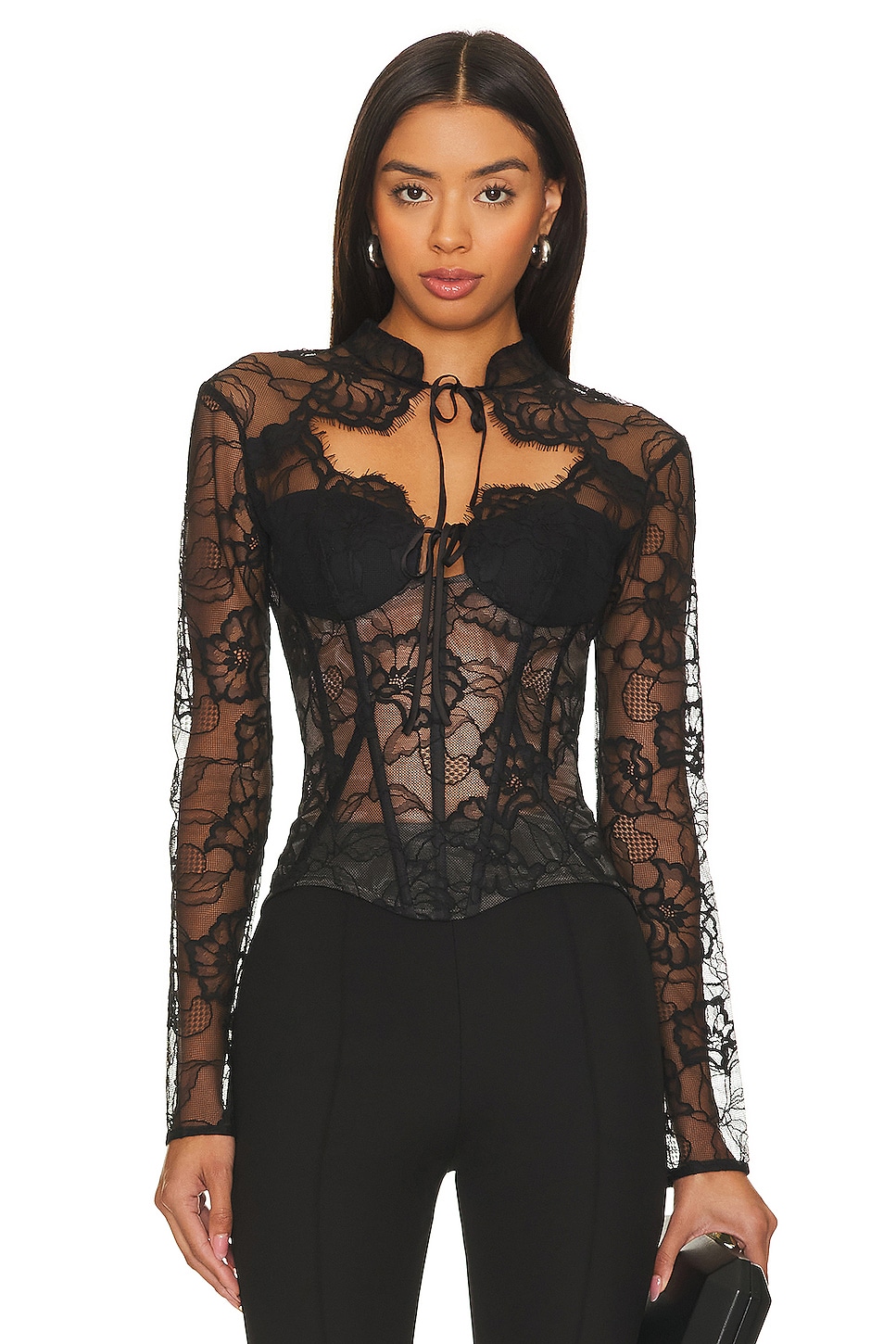 Lace Long Sleeve Bustier Top