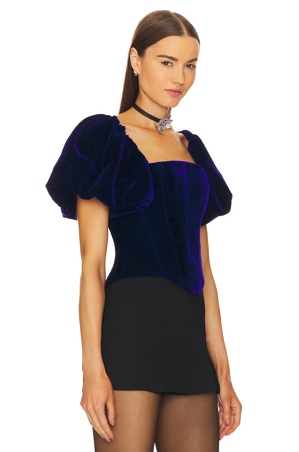 Rozie Corsets Velvet Puff Sleeve Corset Top thumbnail
