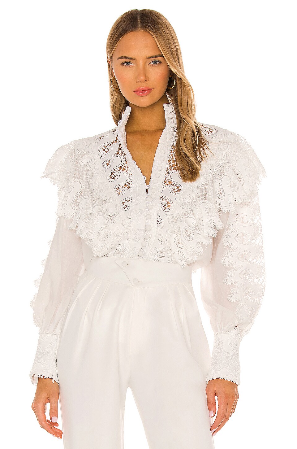 white lace ruffle blouse