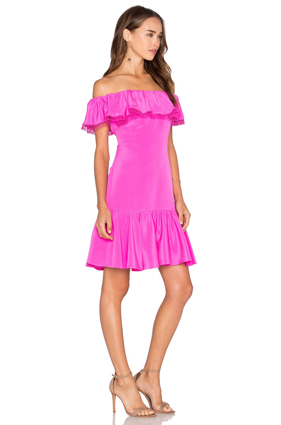 Rebecca Taylor Off The Shoulder Silk Dress in Fuchsia