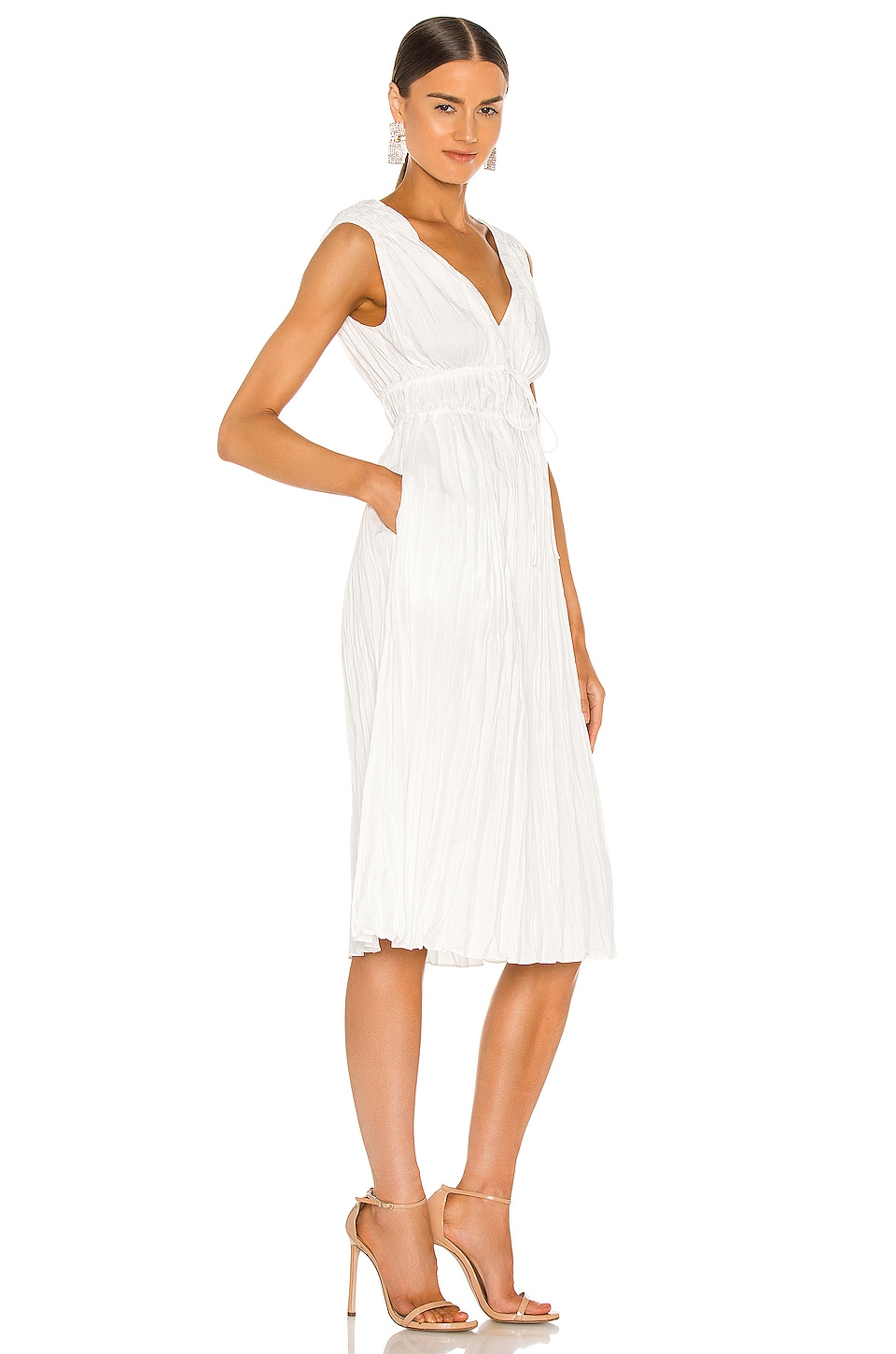 Rebecca Taylor Sleeveless Broomstick Pleating Dress in Lyria White