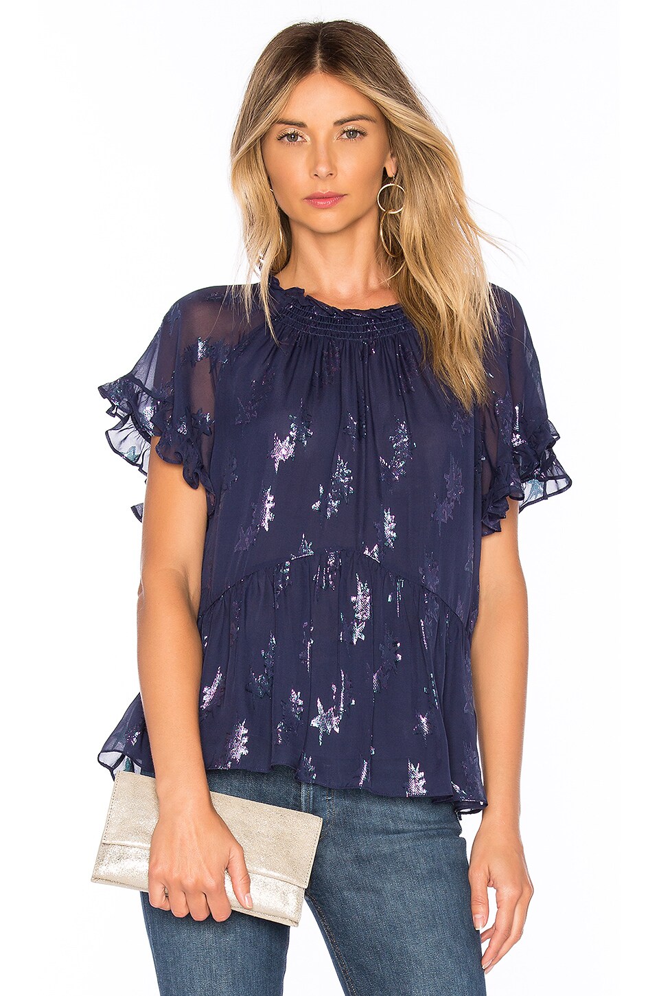 Rebecca Taylor Metallic Star Silk Top