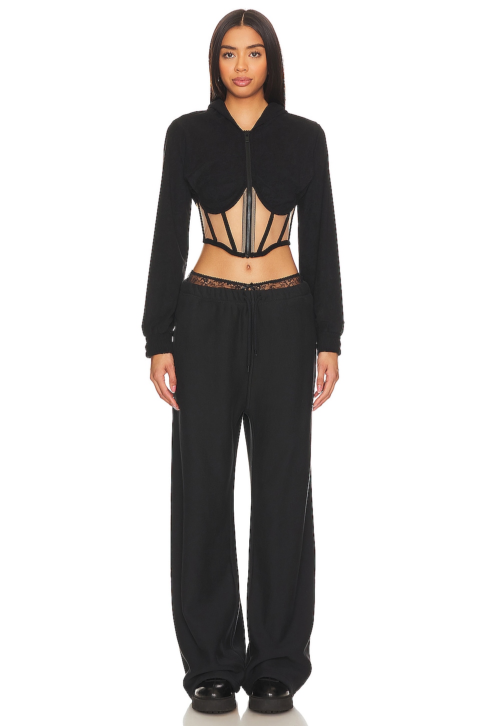 RTA - Zip Up Corset Hoodie Top | Plush
