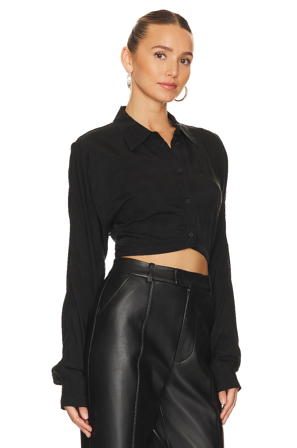 RTA Oleen Button Front Shirt in Black