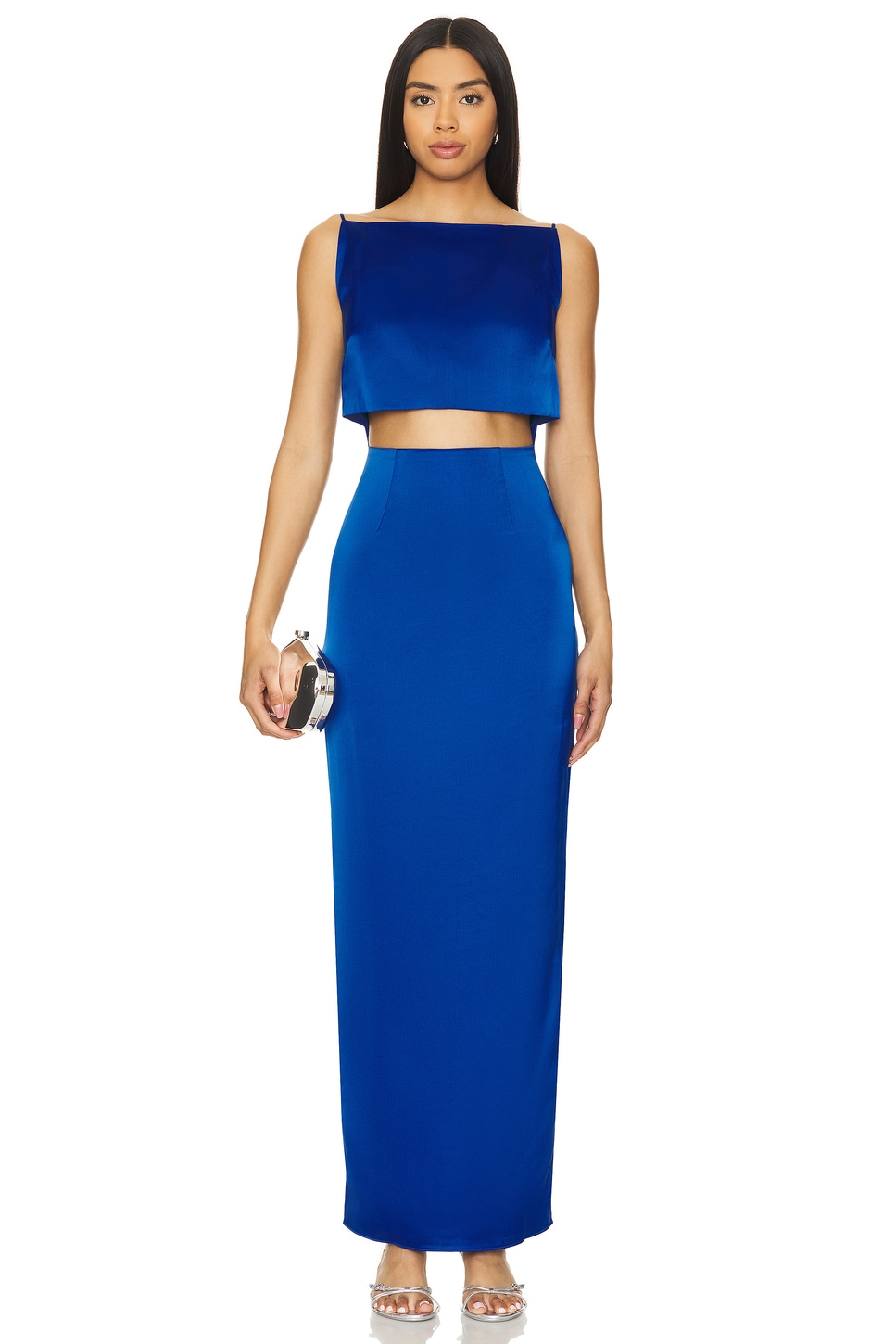 boatneck formal dress Midi Satin Wedding Dress With Boat Neck Brianna Midi Custom (Plus Size) / White main image 0