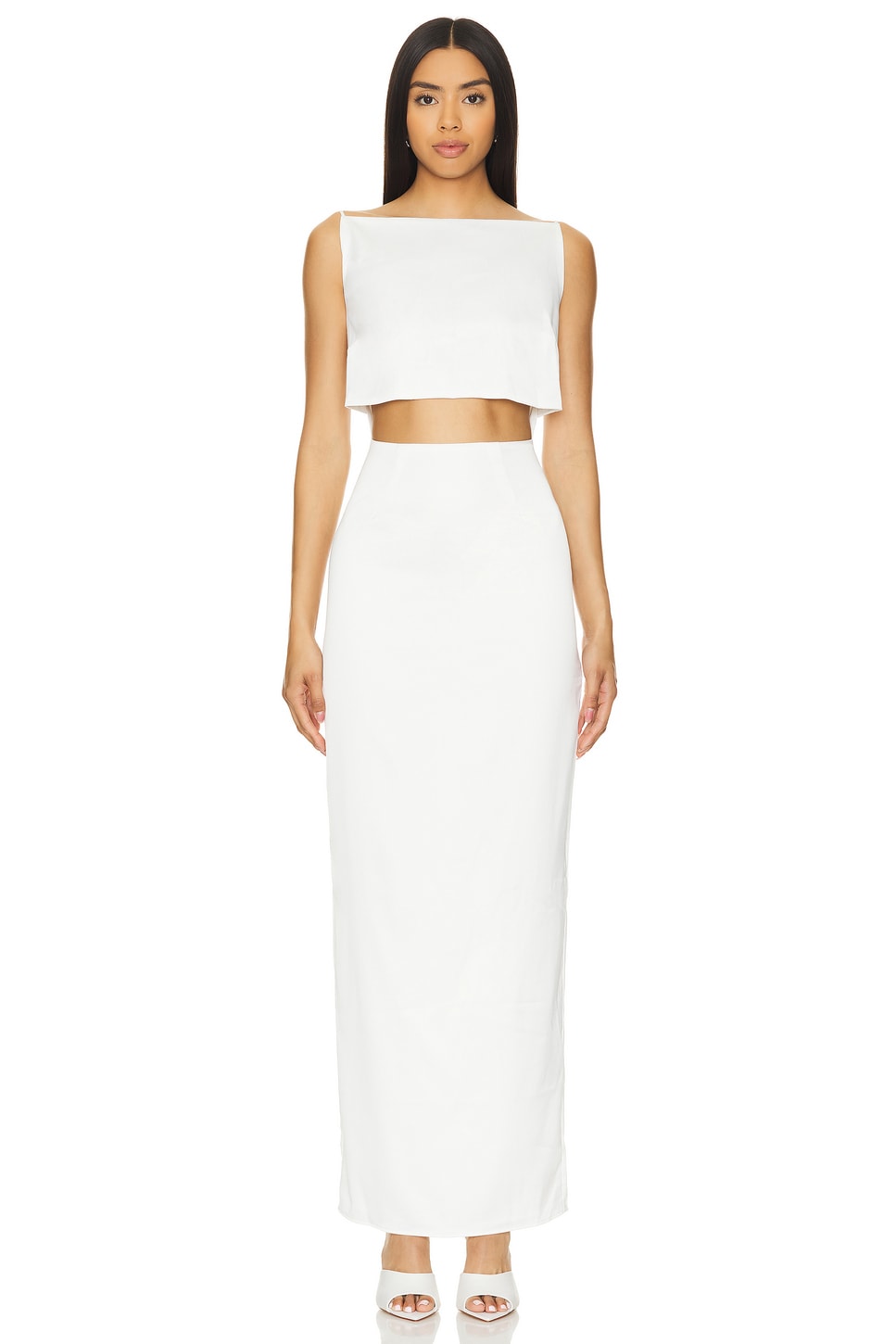 RUMER Oracle Boatneck Gown in White | REVOLVE