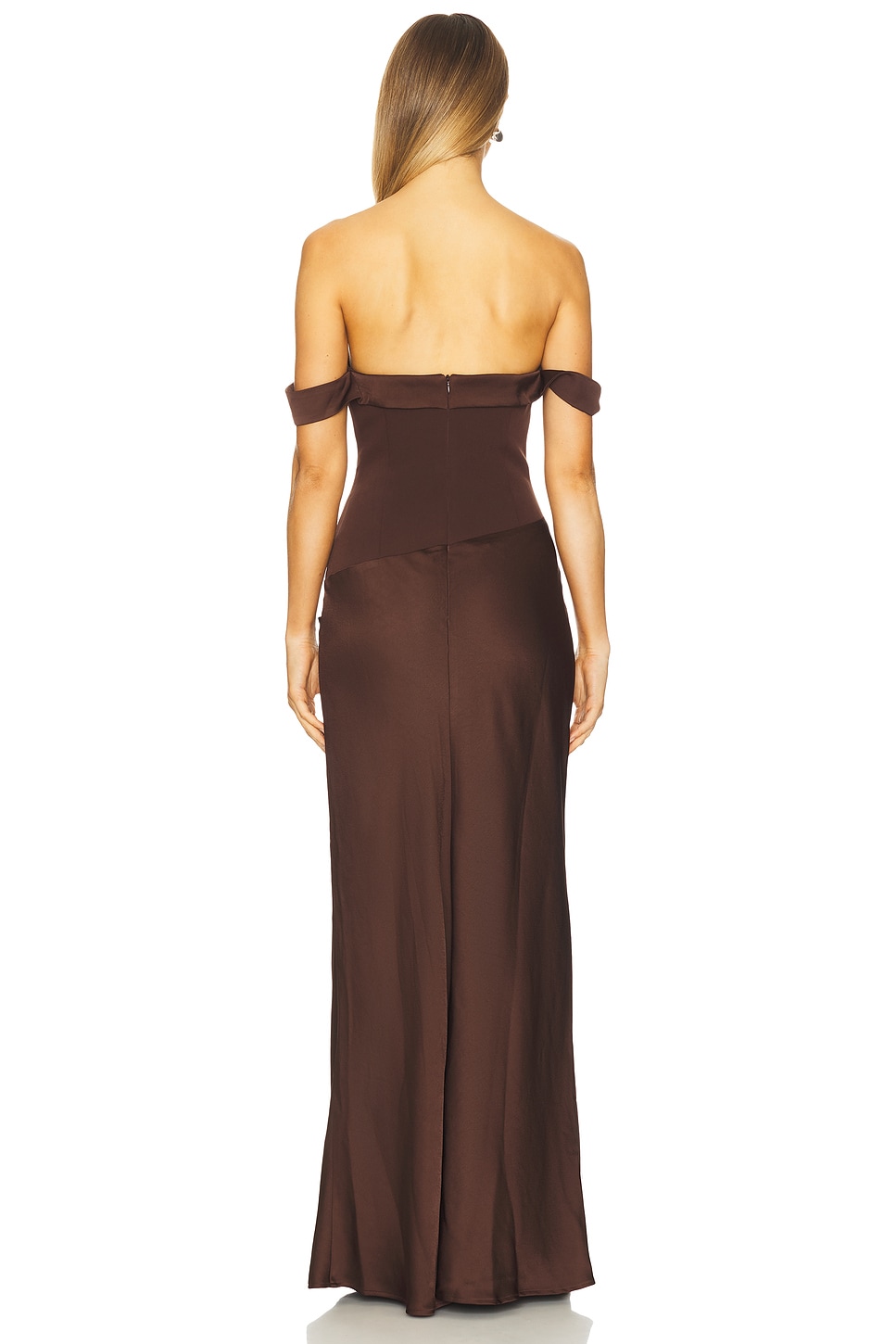 Runaway The Label Ebony Off Shoulder Maxi Dress in Chocolate | REVOLVE