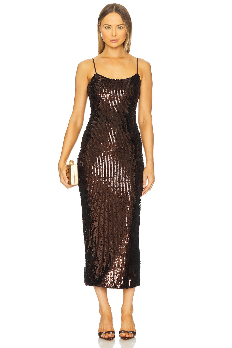 black and pink dresser GOLD COIN SEQUIN MIDI DRESS – AKIRA main image 1