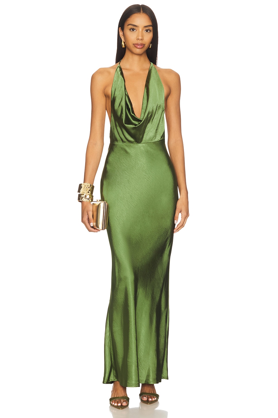 slim fit dress slacks Iridescent Plunge Maxi Dress Olive Green main image 0