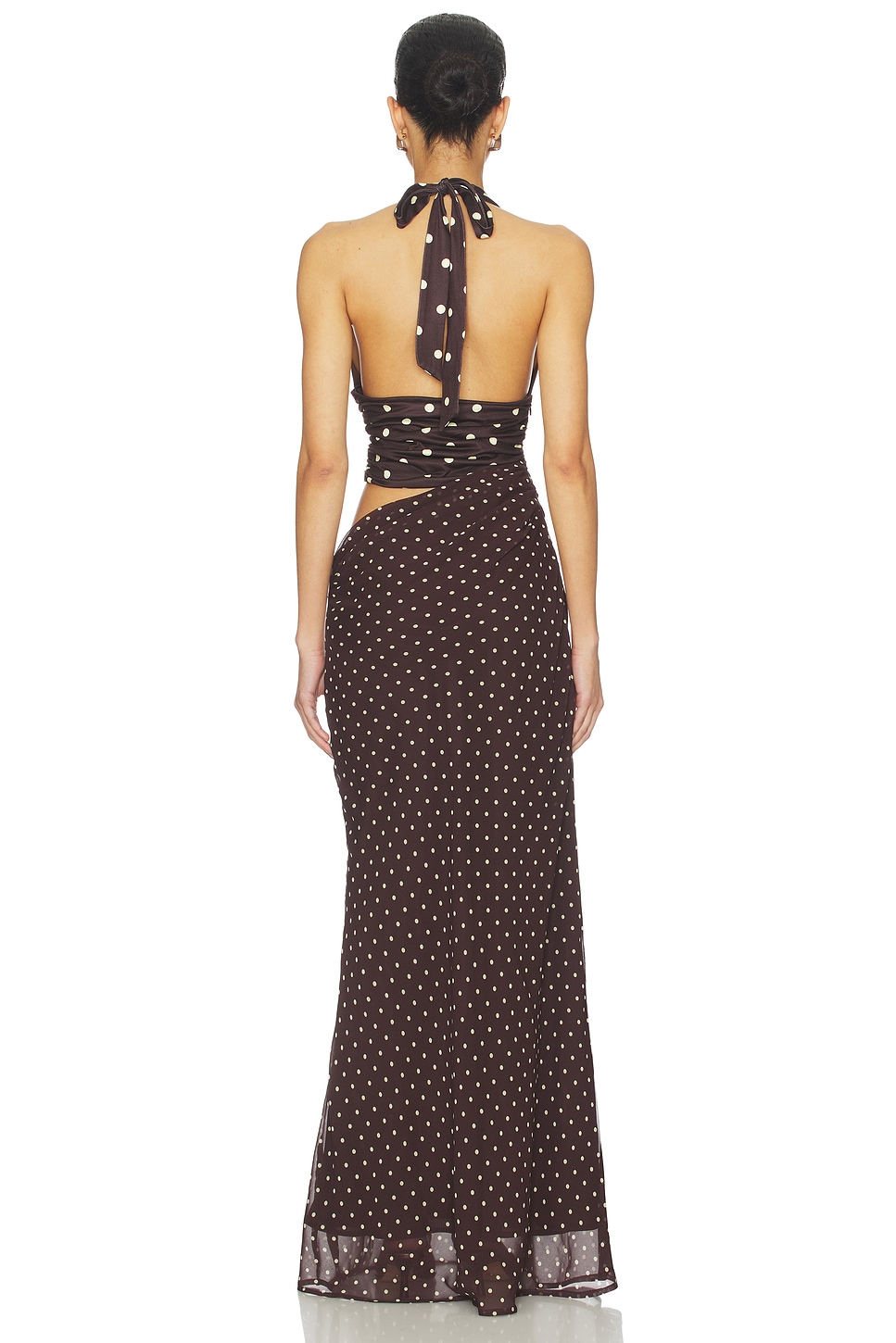 Runaway The Label Valeria Halter Cutout Maxi Dress in Choc Lemon Polka |  REVOLVE