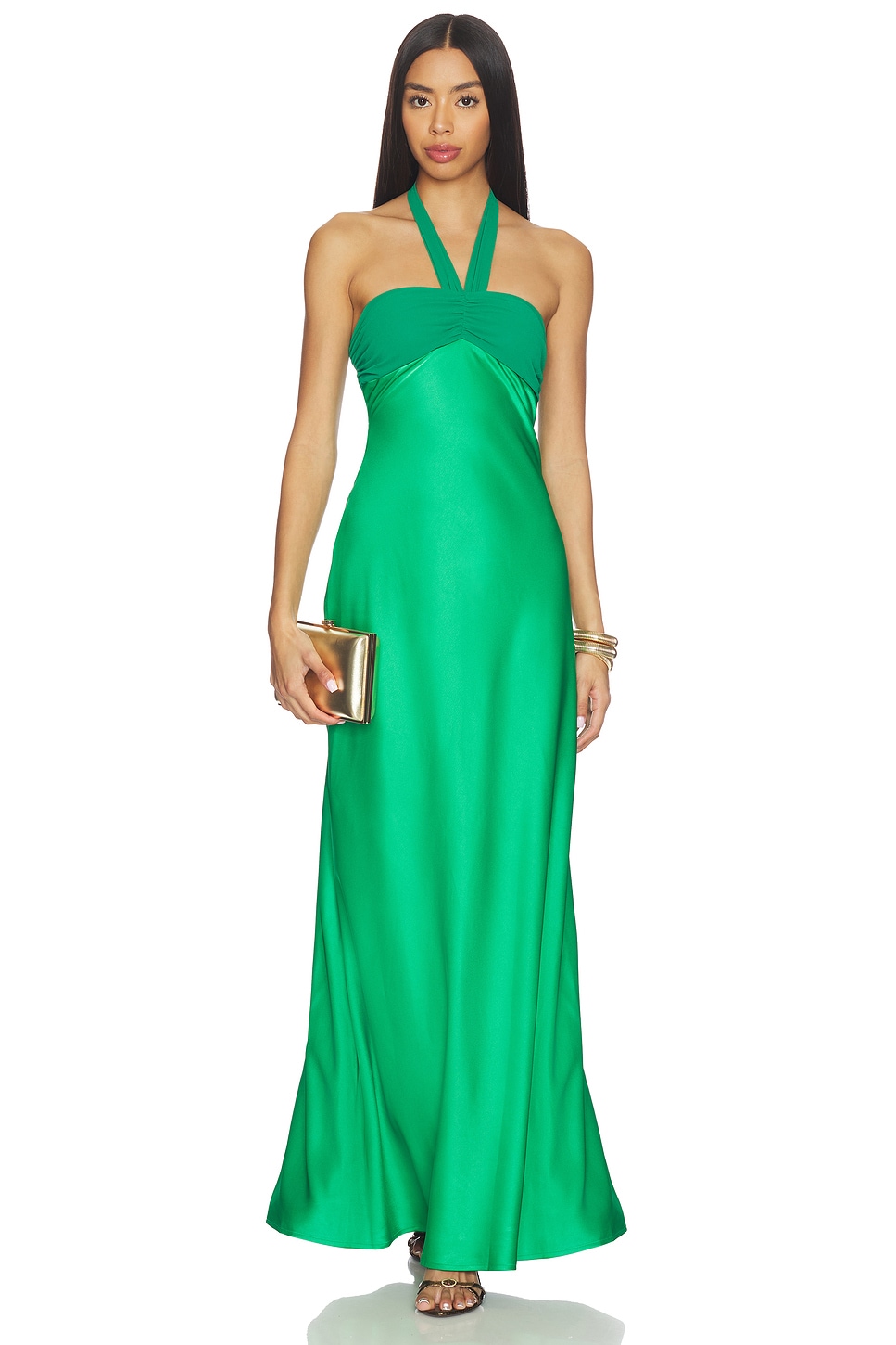 Runaway The Label Marilla Ruched Halter Maxi Dress in Emerald | REVOLVE