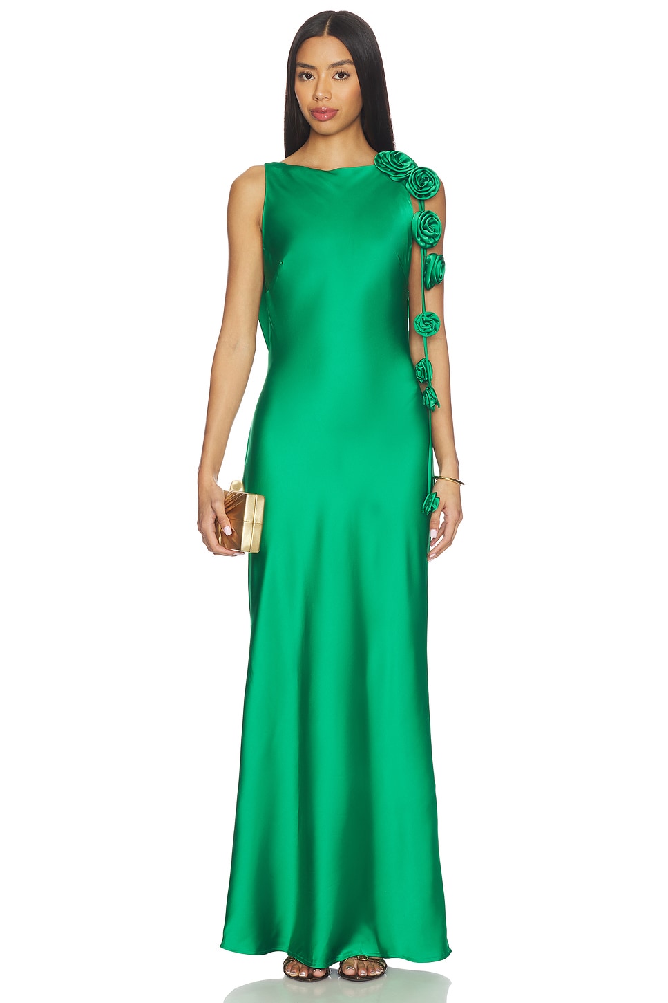 lorena maxi dress emerald Emerald elegance @fashionnova  Corina Twist Slinky Maxi Dress - Olive   Murmur Clear Ankle Strap Heels - Brown  Only One Direction Bangle Set