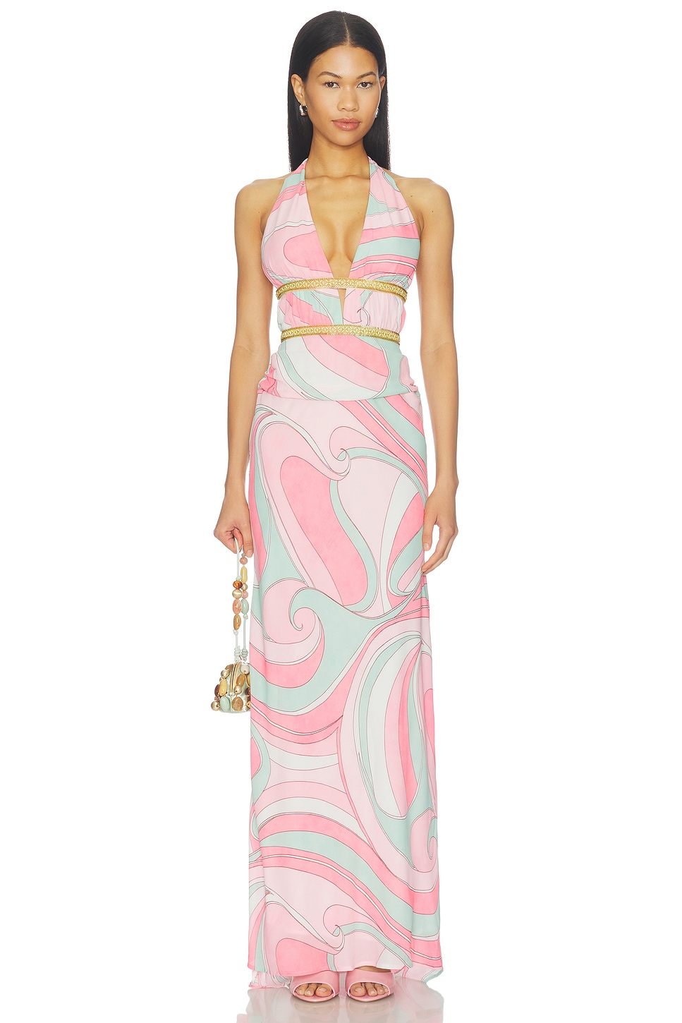 Xylia Halter Low Plunge Maxi Dress