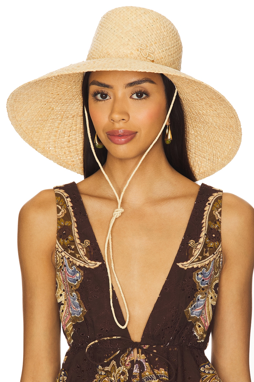 Monogram-Embellished Wide Brim Straw Hat - Natural Monogram-embellished Straw Cowboy Hat • Ruslan Baginskiy  main image 4