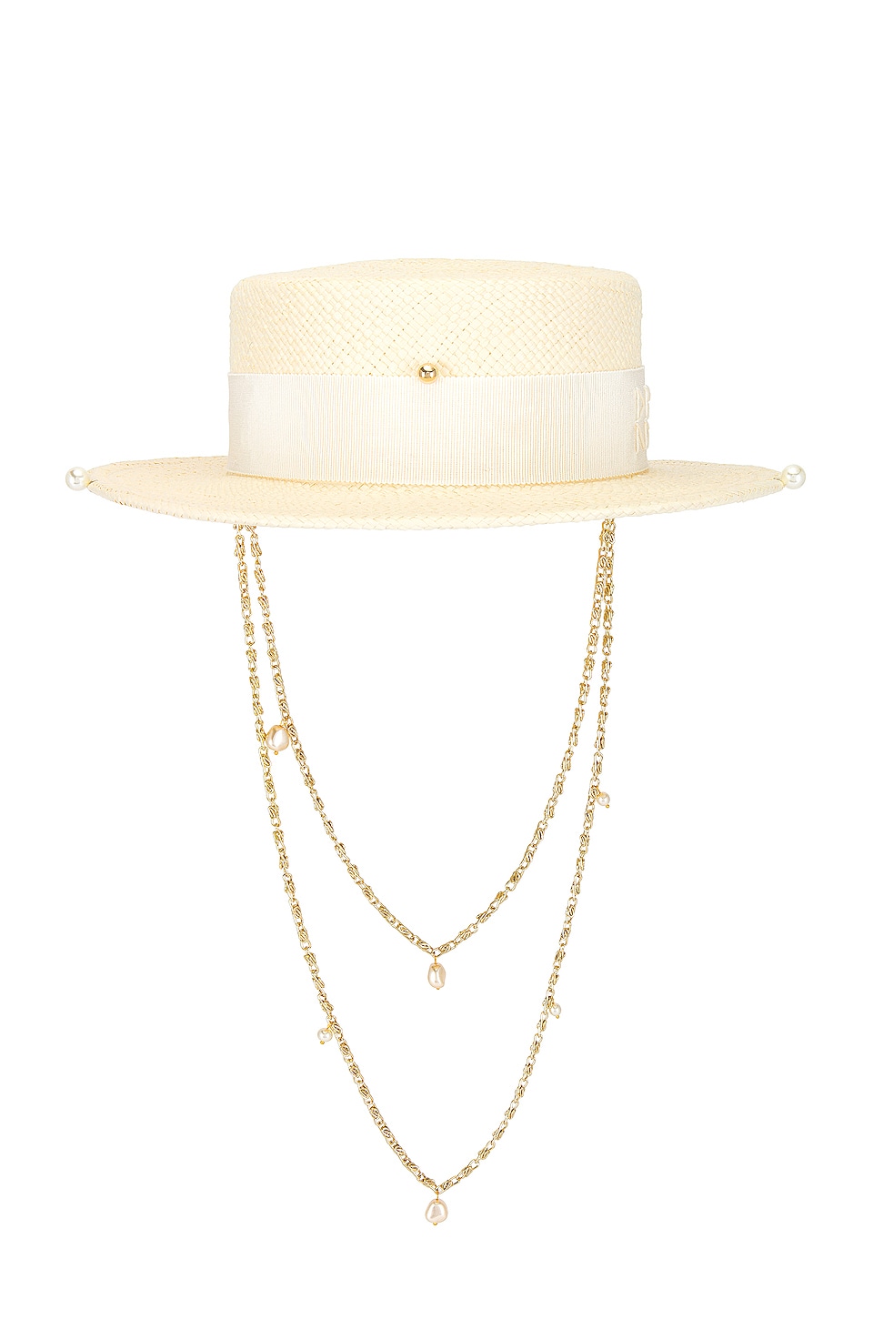 Ruslan Baginskiy Double Chain Strap Straw Boater Hat in White | REVOLVE