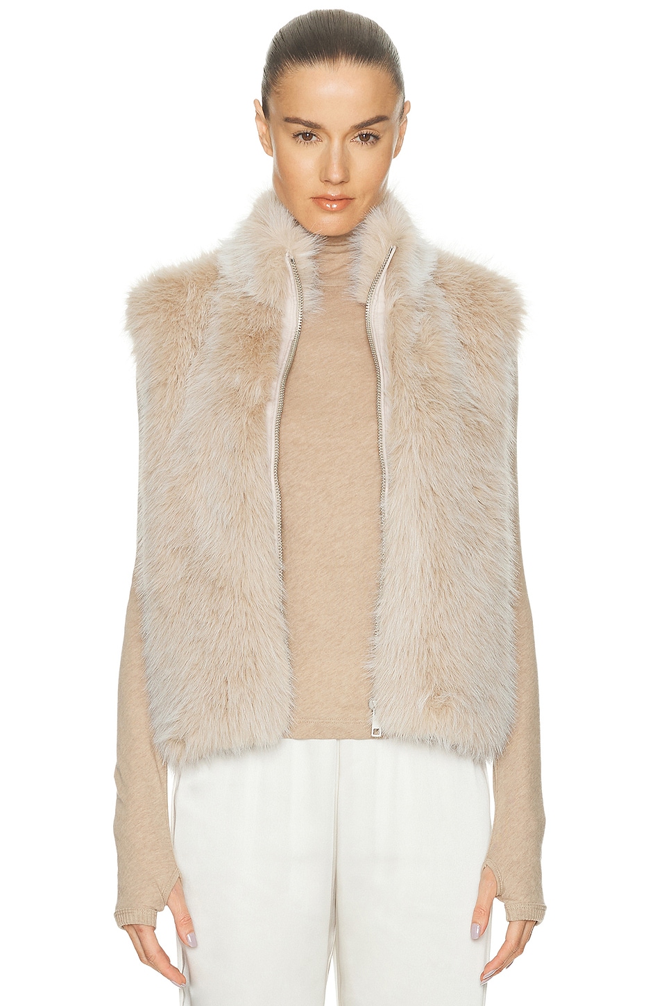 REVOLVE x JJ Faux Fox Fur Vest in Beige | REVOLVE