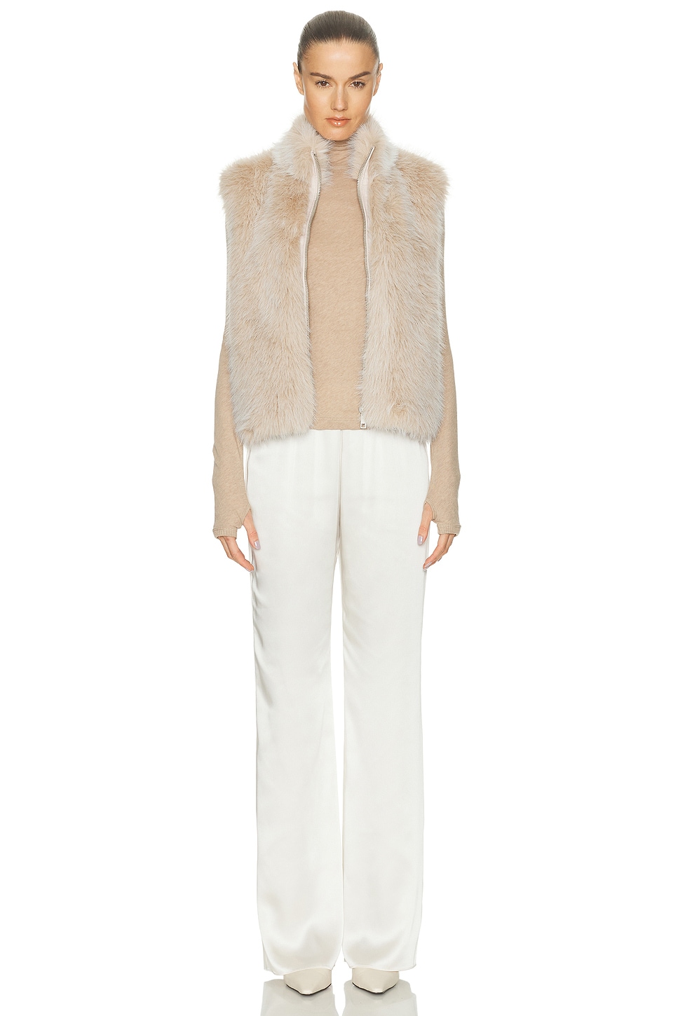 REVOLVE x JJ Faux Fox Fur Vest in Beige | REVOLVE