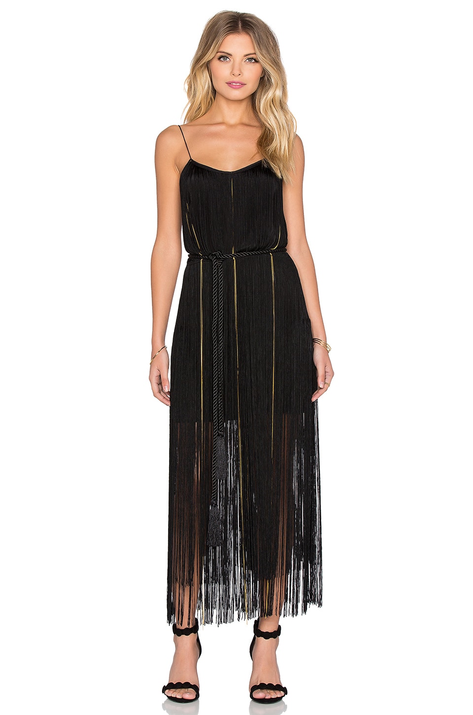 RACHEL ZOE Nadya Fringe Dress in Black & Gold | REVOLVE