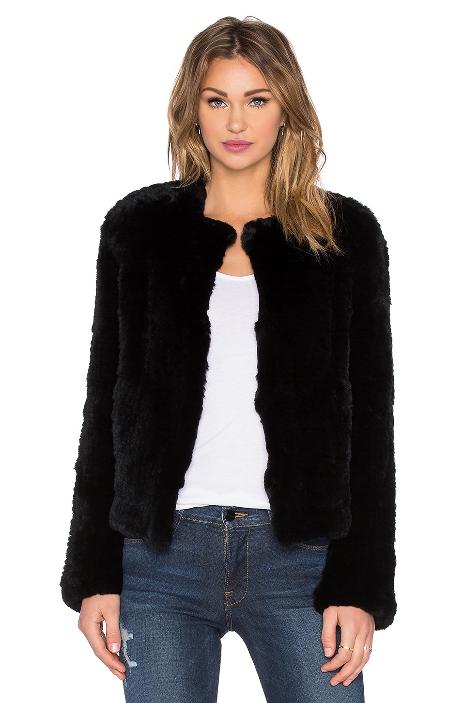 RACHEL ZOE Jasper Rabbit Fur Jacket in Black | REVOLVE