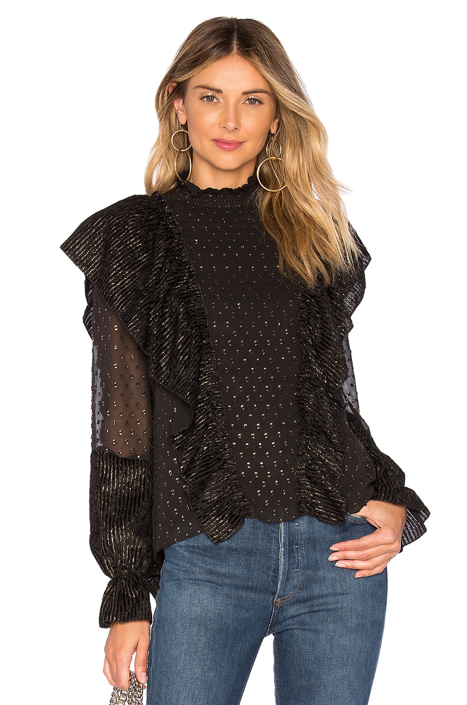 RACHEL ZOE Sienna Top in Black & Gold from