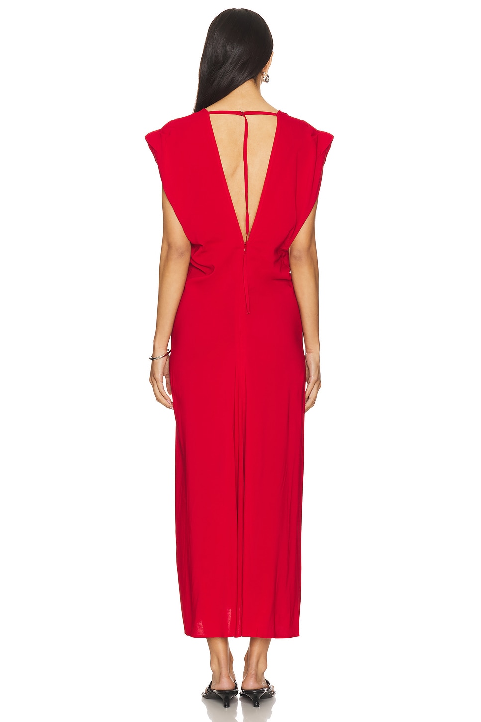 【関税込み】St. Agni レッド Plunge Drape ミディアムドレス St. Agni Plunge Drape Dress in Rosso | REVOLVE