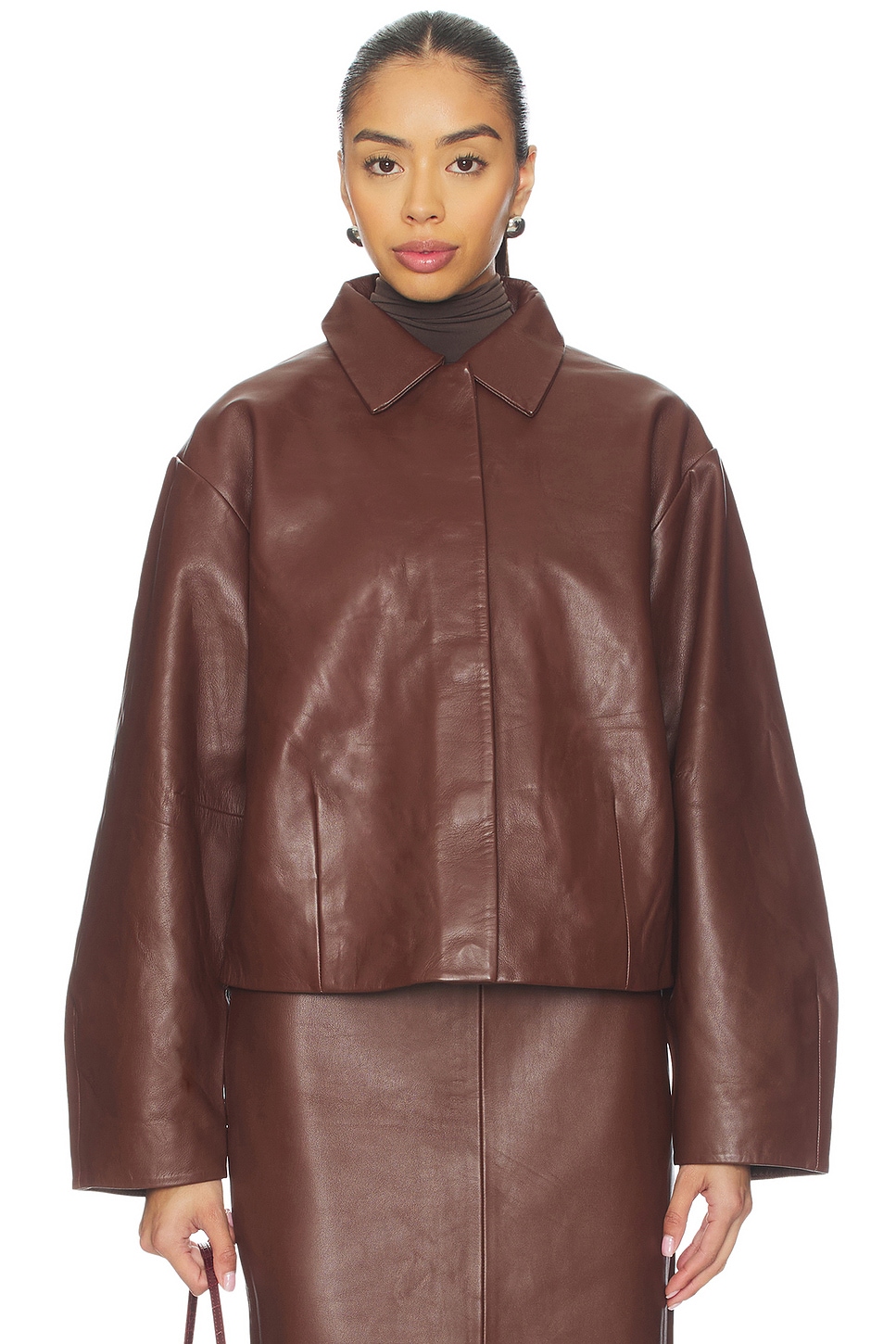 St. Agni Leather Cocoon Jacket in Rum | REVOLVE