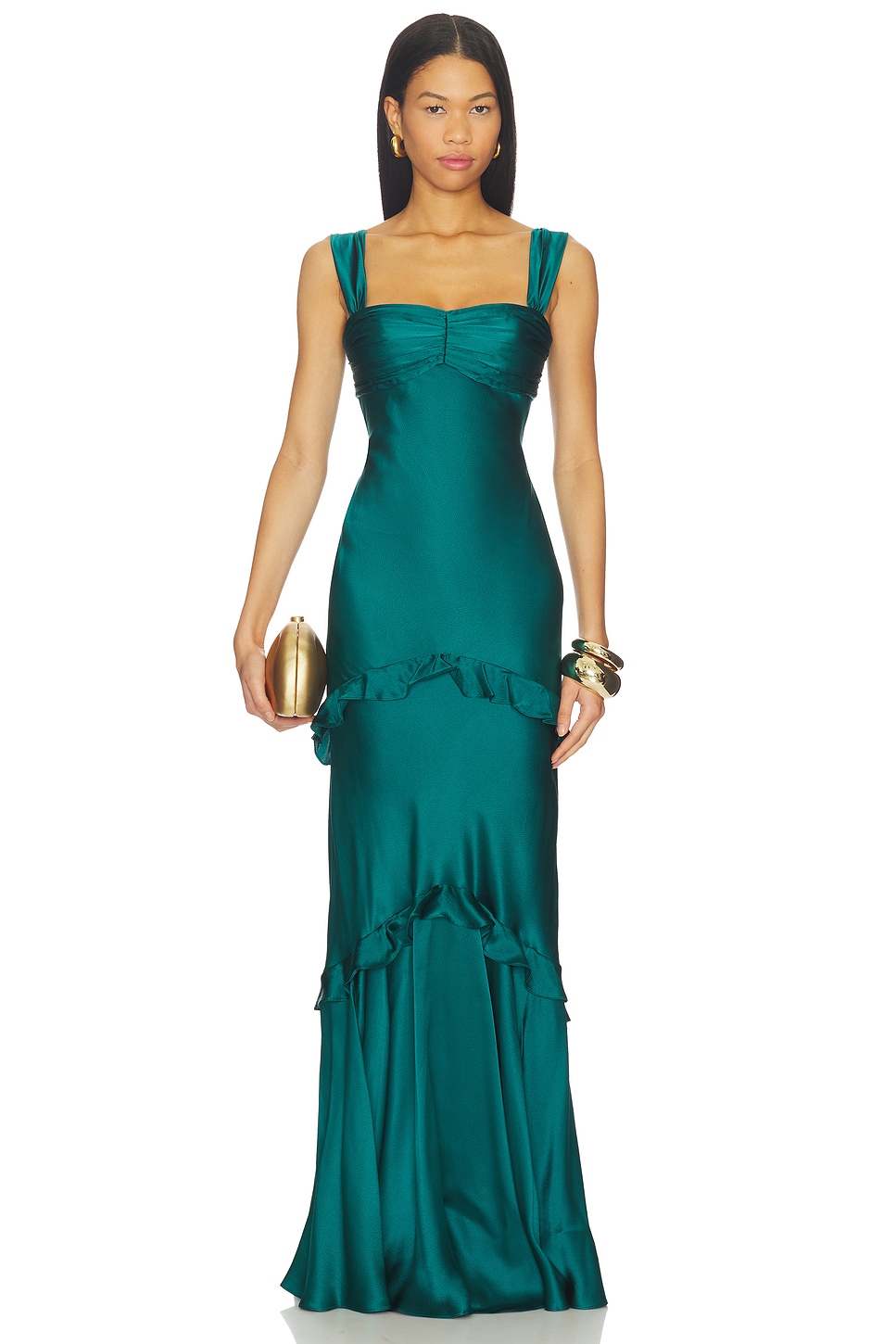 SALONI Selma Long Dress in Midnight Green | REVOLVE
