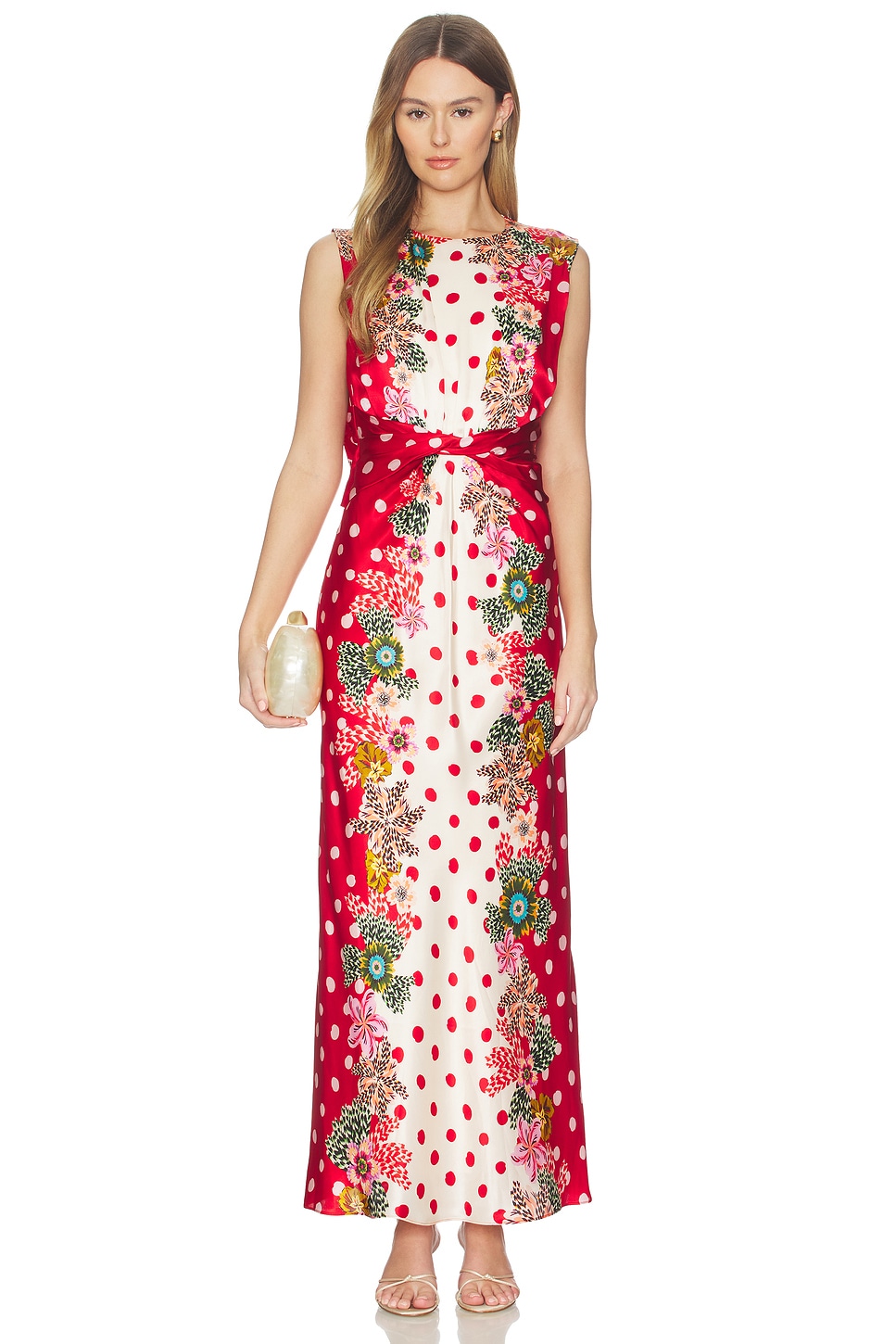 Saloni Gwen Dress in Red,White - Size 0