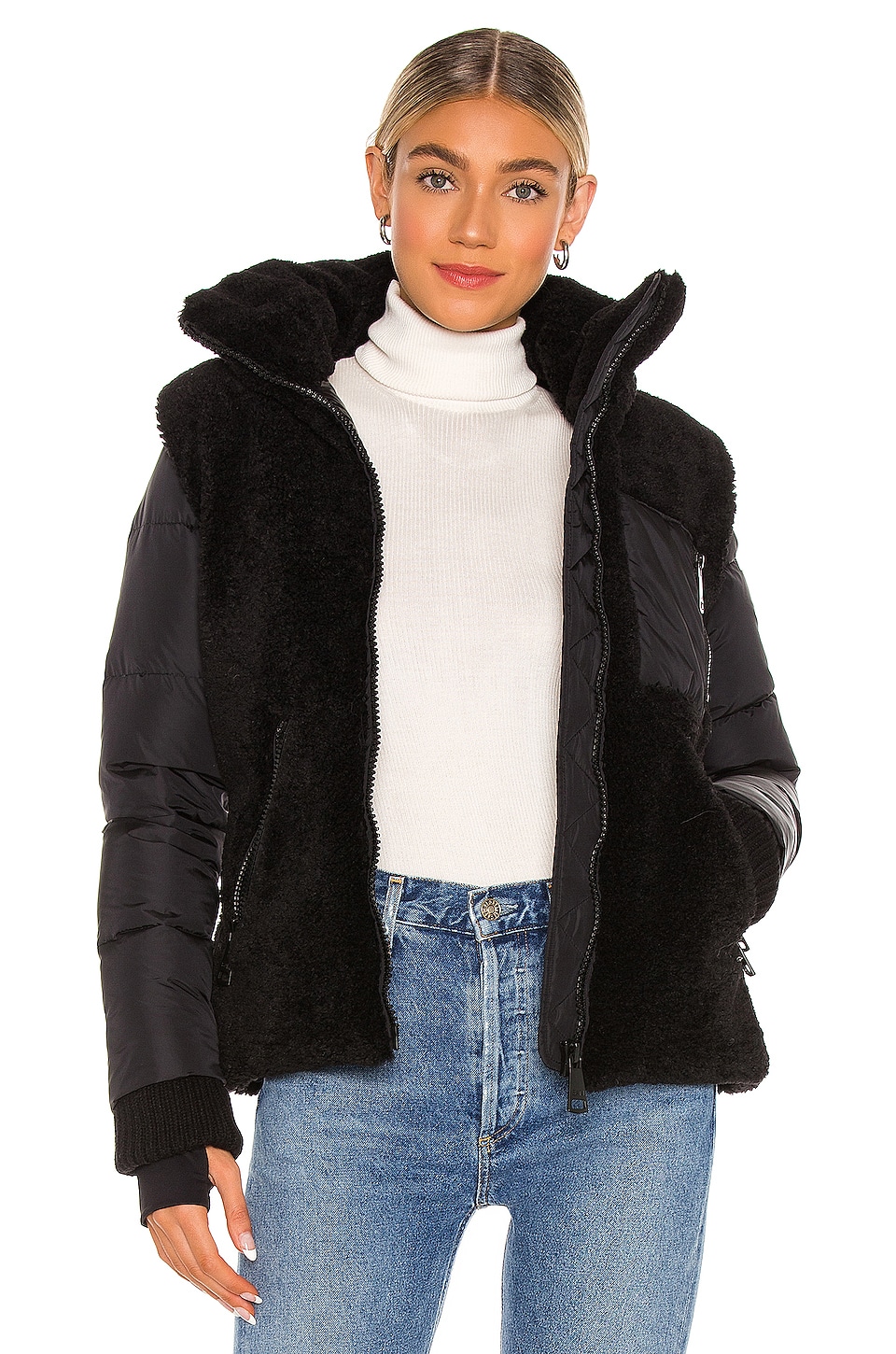 SAM. Wylie Down Filled Fur Jacket in Black & Black | REVOLVE