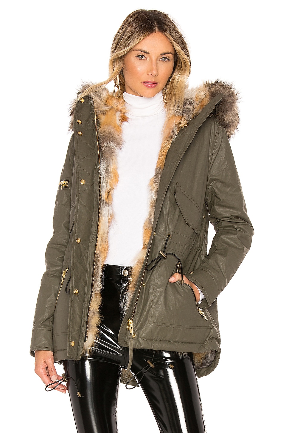 SAM. Mini Luxe Limelight Parka With Fur Lining in Army & Melange | REVOLVE