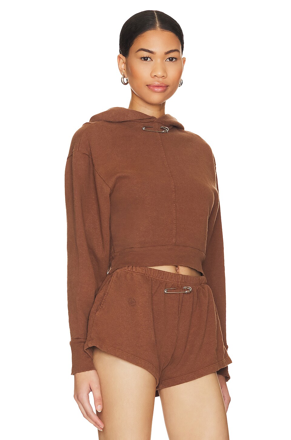 SAMI MIRO VINTAGE Mini Safety Pin Hoodie in Bark Terry