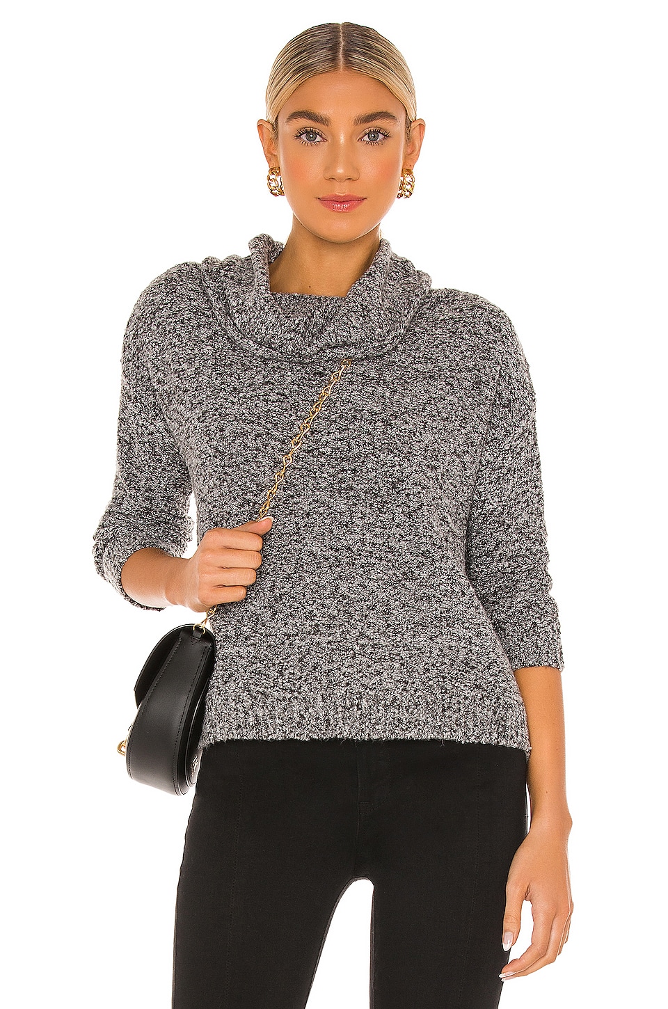 Sanctuary Boucle Cowl Neck Sweater in Charcoal Black | REVOLVE