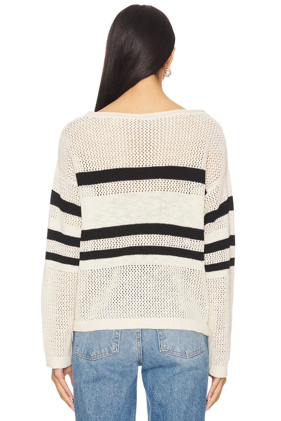 Sporty Stripe Open Knit Sweater - Thumbnail 3