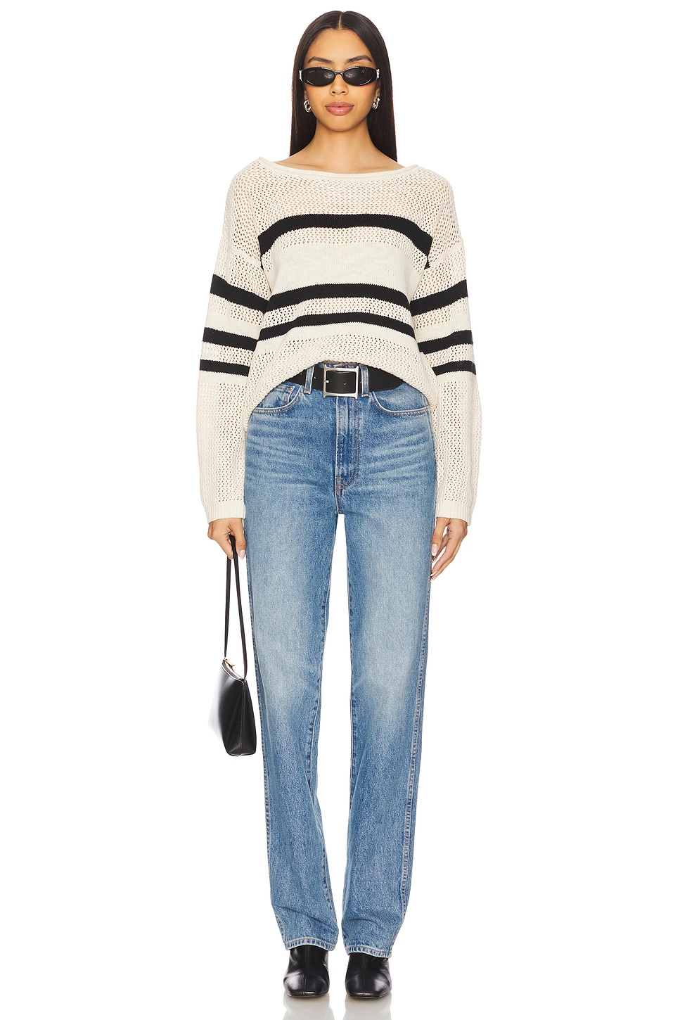 Sporty Stripe Open Knit Sweater - Thumbnail 4