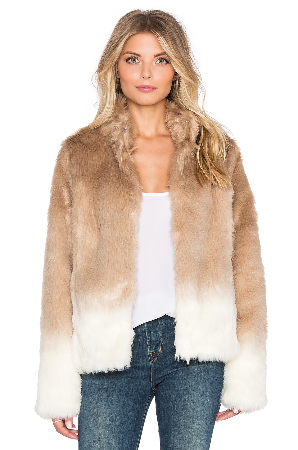 Sanctuary Faux Fur Chubby Funnel Neck Bomber in Ombre Praline | REVOLVE