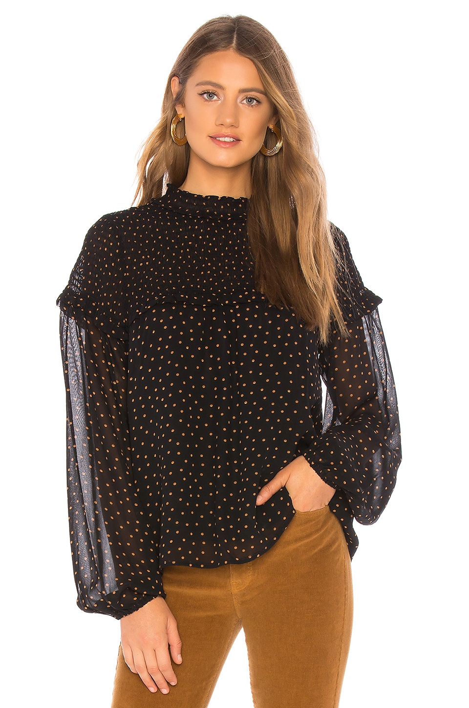 bria smocked polka-dot blouse in spice of life dots