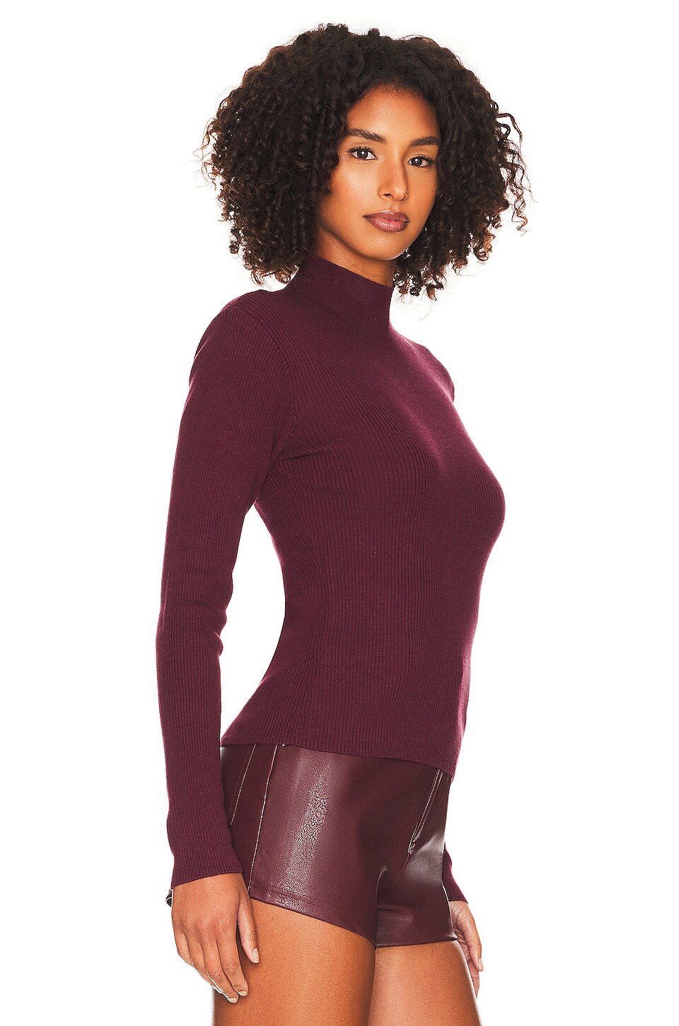 Sanctuary Long Sleeve Mock Neck Rib Top in Dark Cherry