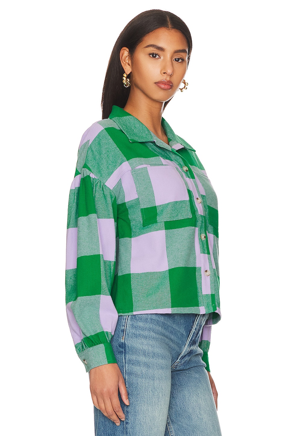 Sanctuary Pocket Detail Plaid Top in Pine Check