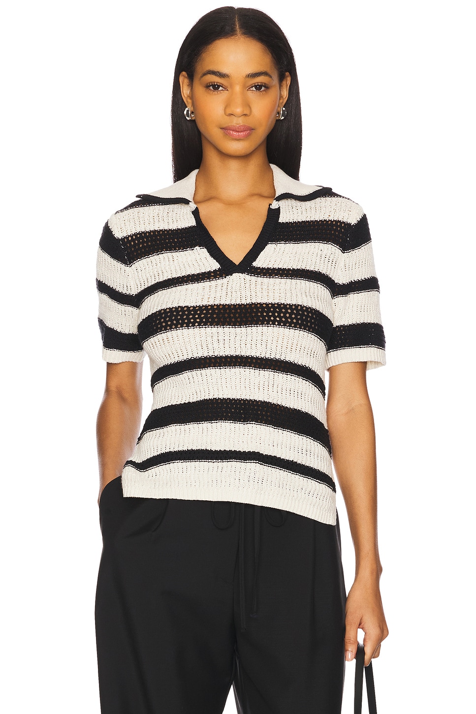 (取寄) サンクチュアリ レディース ニット カラード トップ Sanctuary women Knitted Collared Top Black/Chalk Sanctuary Knitted Collared Top in Black & Chalk | REVOLVE