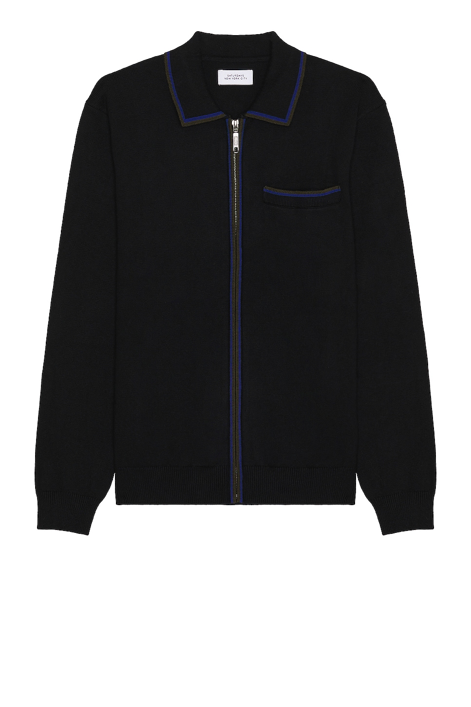 SATURDAYS NYC Saji Zip Polo Sweater in Black | REVOLVE