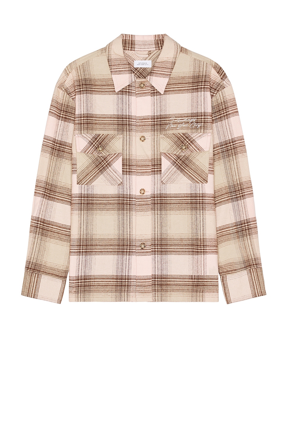 SATURDAYS NYC Driessen Flannel Overshirt in Strawberry Cream | REVOLVE