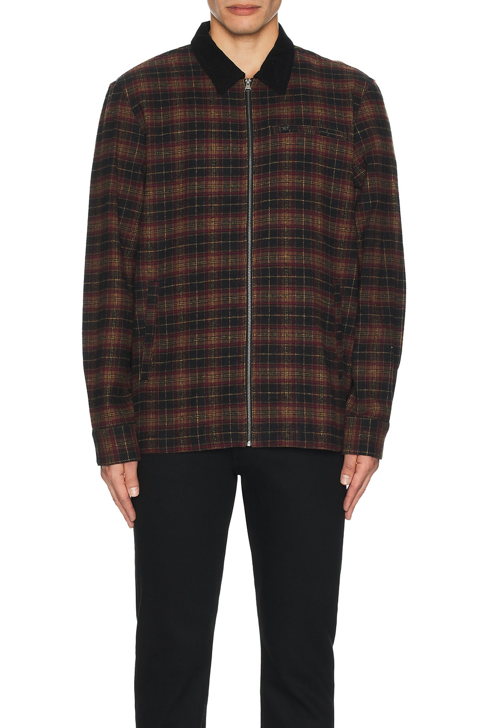 SATURDAYS NYC Ryan Zip Front Flannel Shirt in Black | REVOLVE