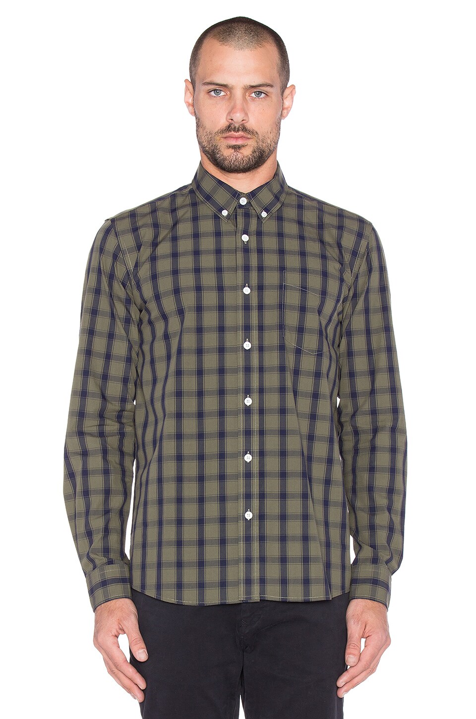SATURDAYS NYC Crosby Rip Check Button Up in Dark Olive | REVOLVE